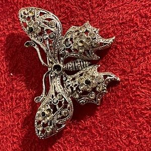 Vintage Silver Tone . Marquesite Butterfly Brooch Pin..